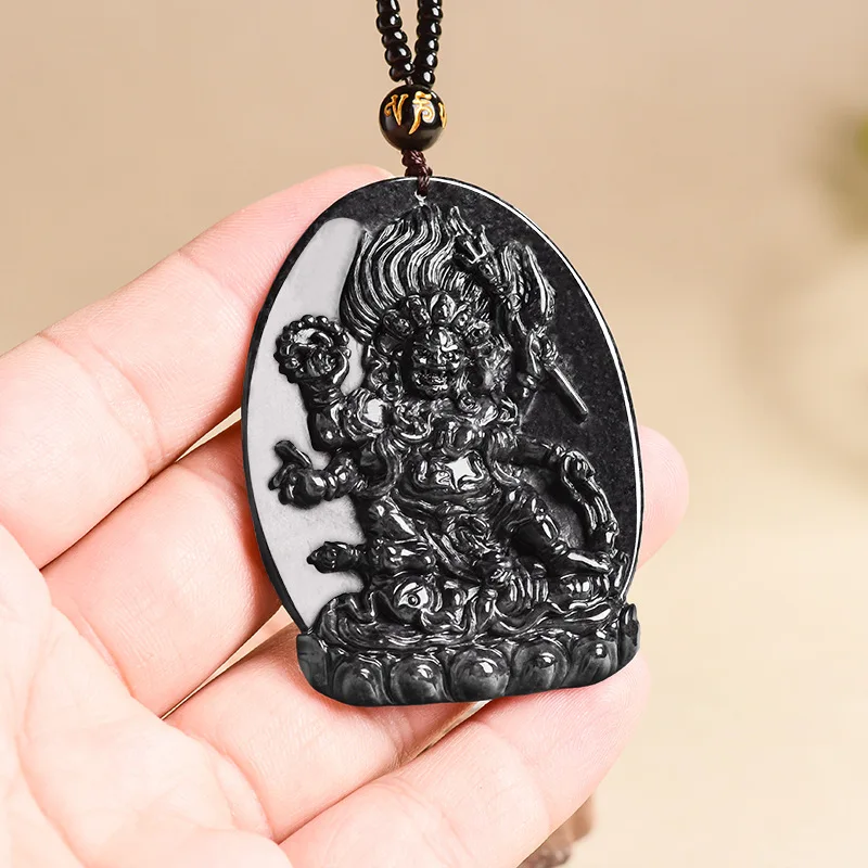 Myanmar Jadeite Guardian Deity Pendant Necklace Talismans Designer Burmese Jade Stone Carved Amulet Gifts for Women Vintage