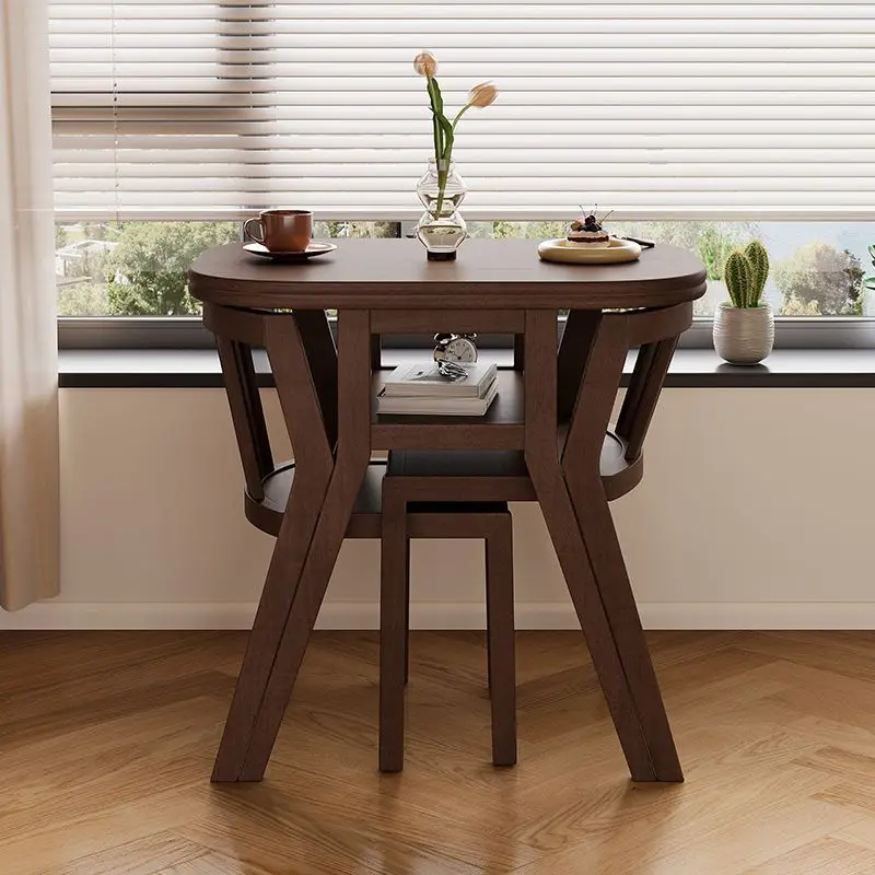 Combinação de mesa e cadeira de varanda de madeira maciça, mesa de apartamento pequeno, mesa de café, conjunto de três peças, casa moderna