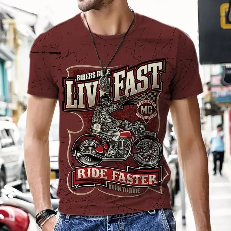 Fashionable Vintage Car Pictures For Men\'s T-Shirts Trend Digital Printing Casual Round Neck Short Sleeved