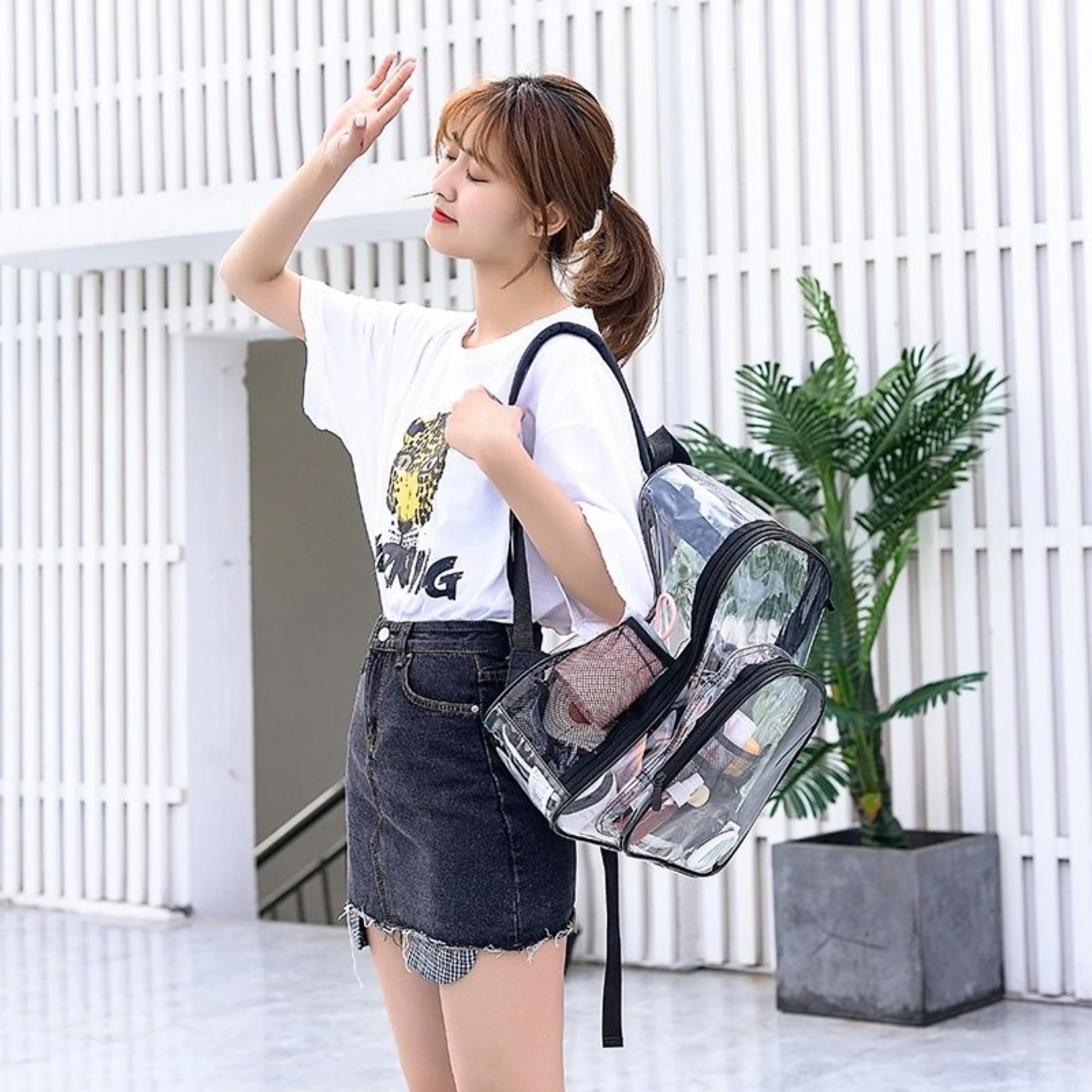 

Waterproof Transparent School Bag for Men, Large Capacity Backpack, Solid Clear Backpack, Men Fashion