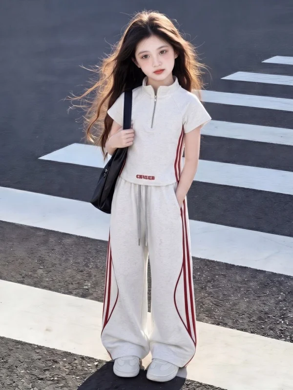 ensemble-de-vetements-de-sport-d'ete-pour-filles-leger-a-manches-courtes-deux-pieces-en-coton-melange-vetements-tendance-pour-enfants