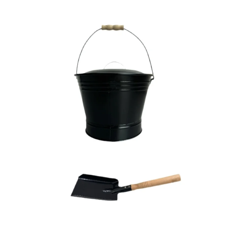 Metal Ash Holder Ash Bucket With Lid For Home Heating Heavy Steel Construction Thermal Insulation Bottom Wooden Grip Handle