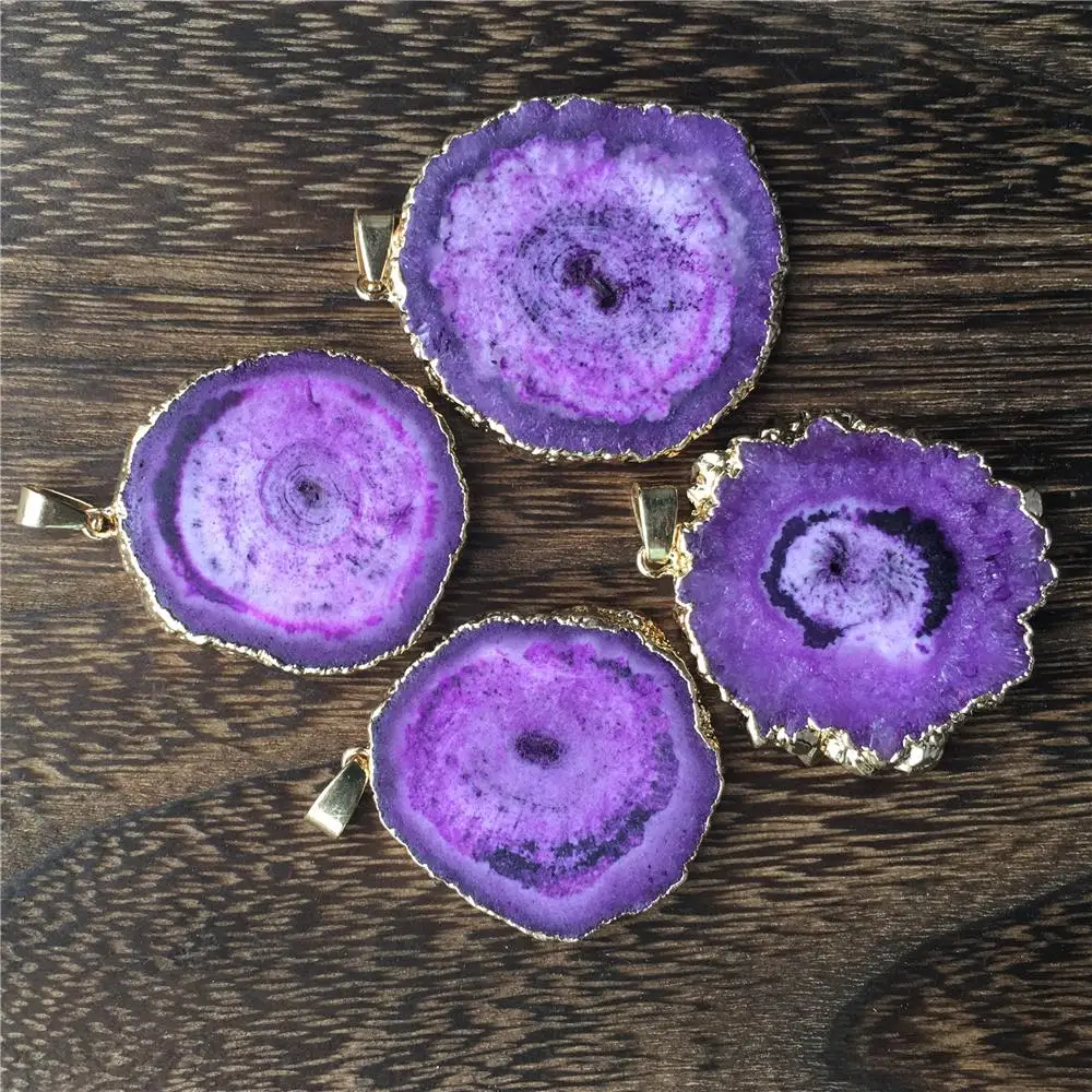 New Natural Stone Quartz Crystal Chrysanthemum Purple Agates Pendants for Diy Jewelry Necklace Making Accessories 3PCS Wholesale