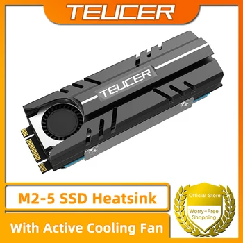 Disipador de calor TEUCER M.2 SSD NVMe 2280, disipador de calor de circulación de aire de disco de estado sólido con ventilador de refrigeración activo y almohadilla térmica 1