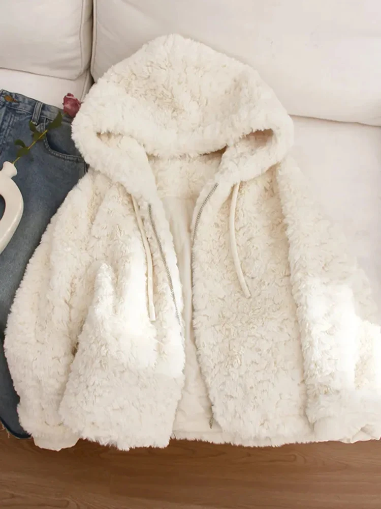 

Zoki Sweet White Faux Lamb Coat Женская милая зимняя теплая куртка с длинным рукавом в консервативном стиле Винтажные корейские женские повседневные топы на молнии