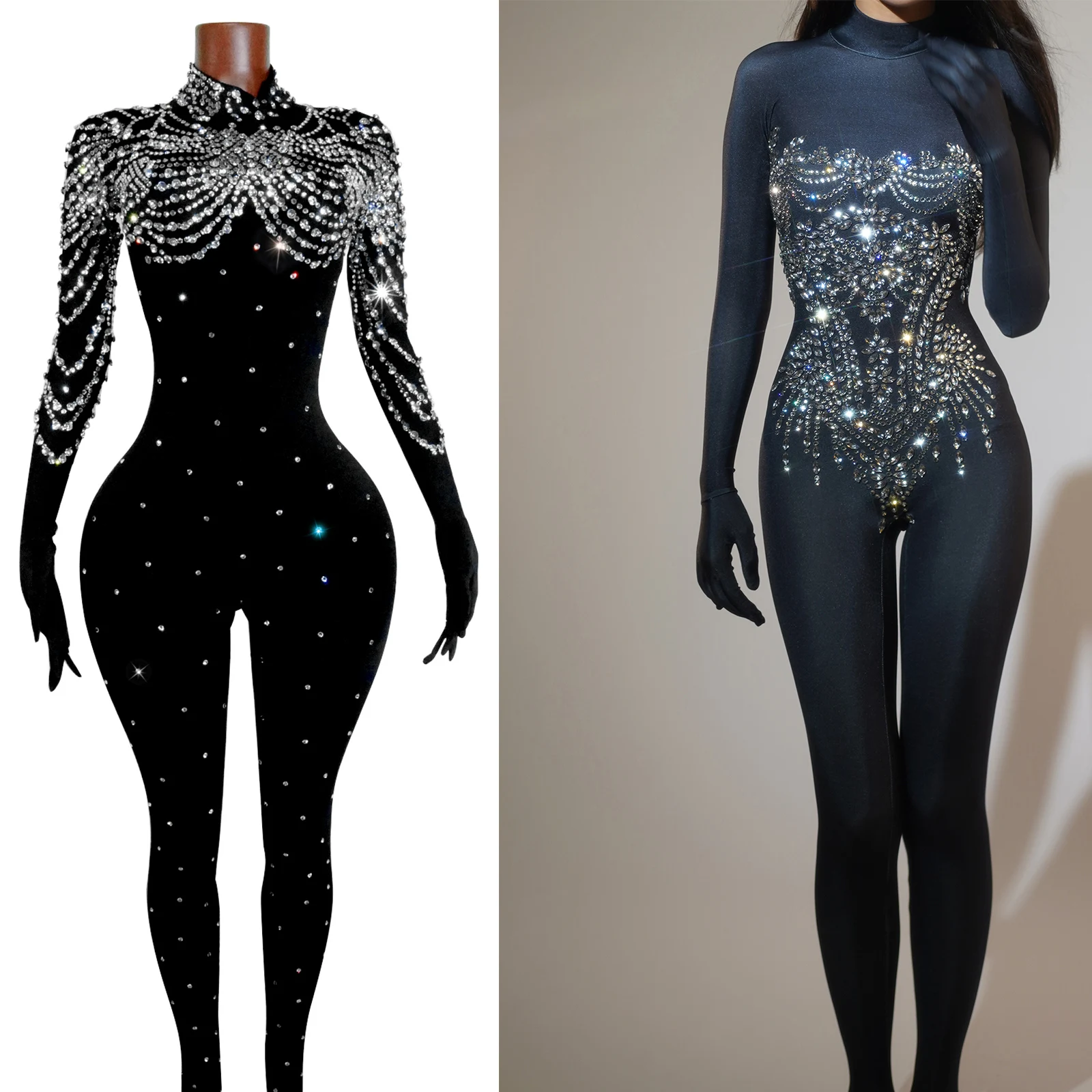 

Sparkly Rhinestone New Women Jumpsuit Sexy Bodycon Singer Dancer Clothing Stage Drag Queen Outfit Costume performance festival