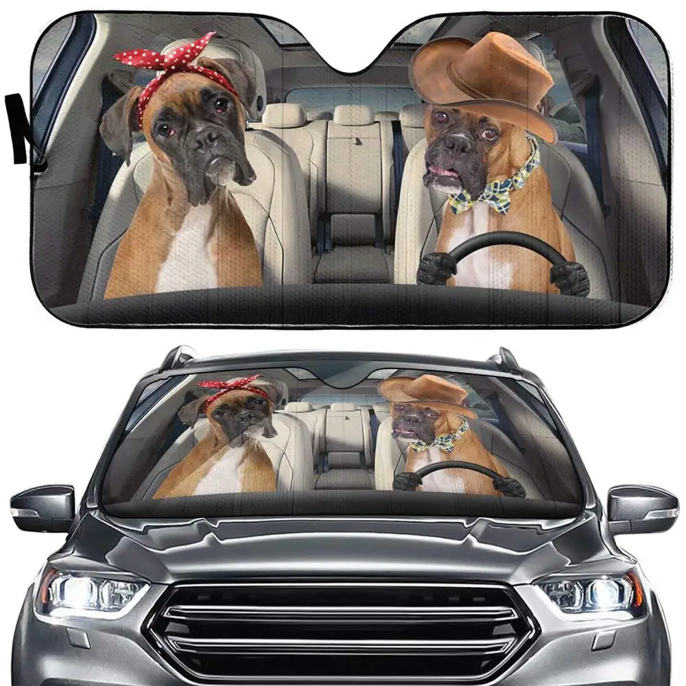 

Car Sun Shade Brindle Boxer Driver Auto Front Window Windshield Animal Sun Shield Visor Protector Blocker Cover Sunshield