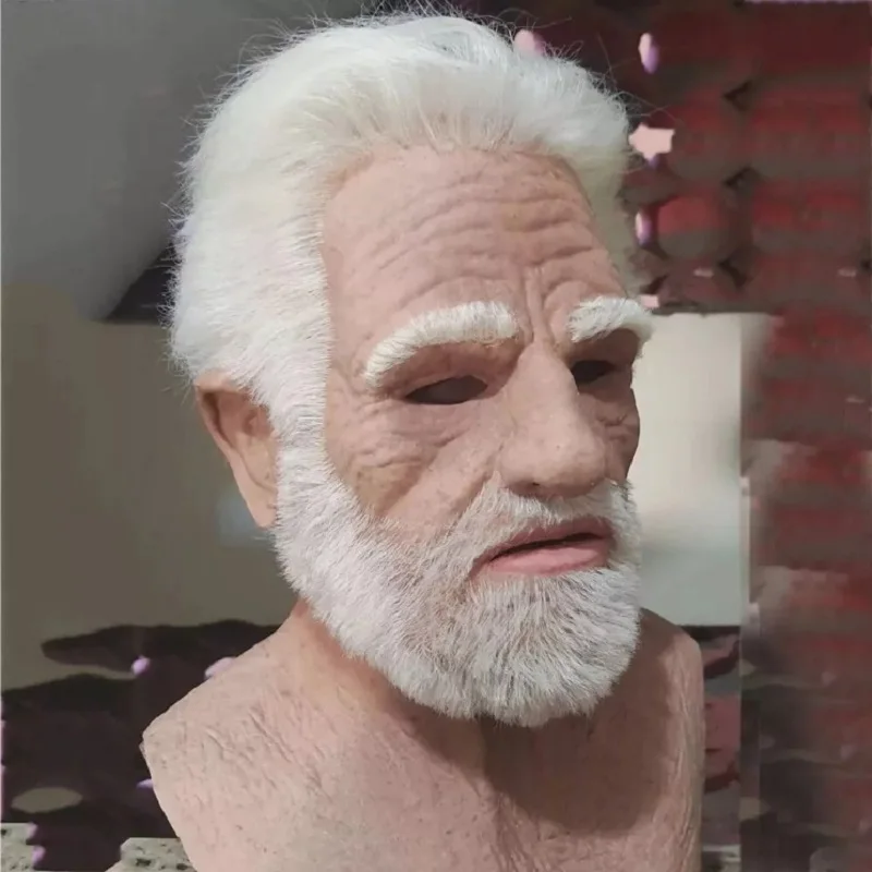 Mask 2025 Male Halloween Carnival Terror Full Head Face Realistic Silicone Grandpa Wrinkle Real Elderly Masks Party Cosplay view 4