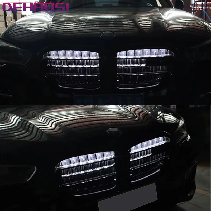 부드러운 블랙 LED 라이트 센터 프론트 그릴, BMW G05 X5 LCI 업그레이드, X5M 개조 2018-2023/2024 + 범퍼 그릴
