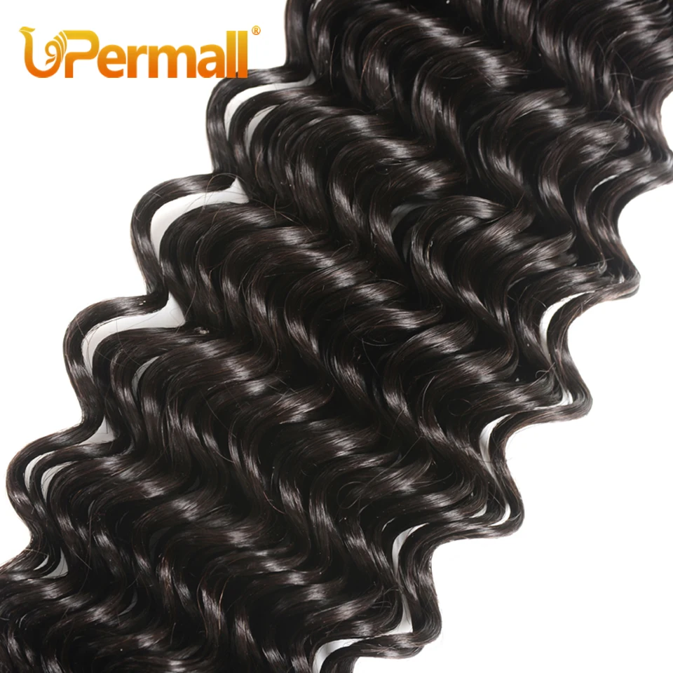 Upermall-extensiones de cabello humano ondulado, mechones suaves de 30 pulgadas, 3/4 brasileño, Remy, Color Natural, 1/100%