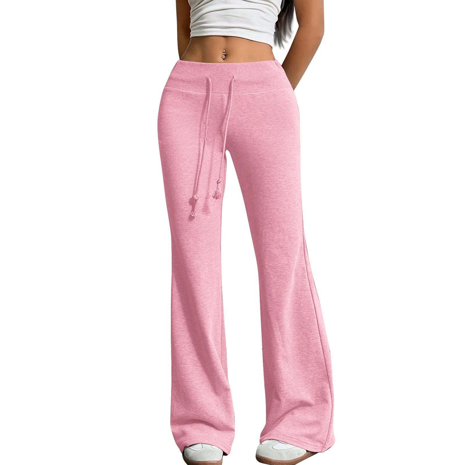 Damen-Hose mit hoher Taille, fließendem Schnitt, Kordelzug, weitem Bein, lässiger Sport-Sweatpants, lockere Passform, Streetwear, weich, Sommermode. – Detail 12