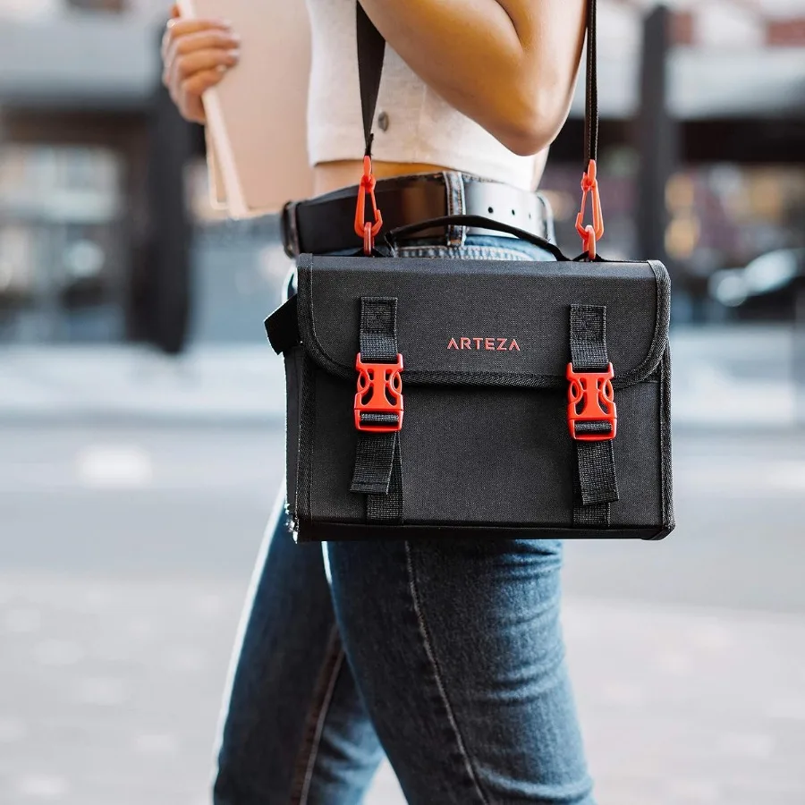 حافظة تنظيم أقلام التحديد من ARTEZA مع 108 فتحات للوازم الفنية وجيب بسحاب أصلع قابل للإزالة ومقبض حمل مثالي لـ #4