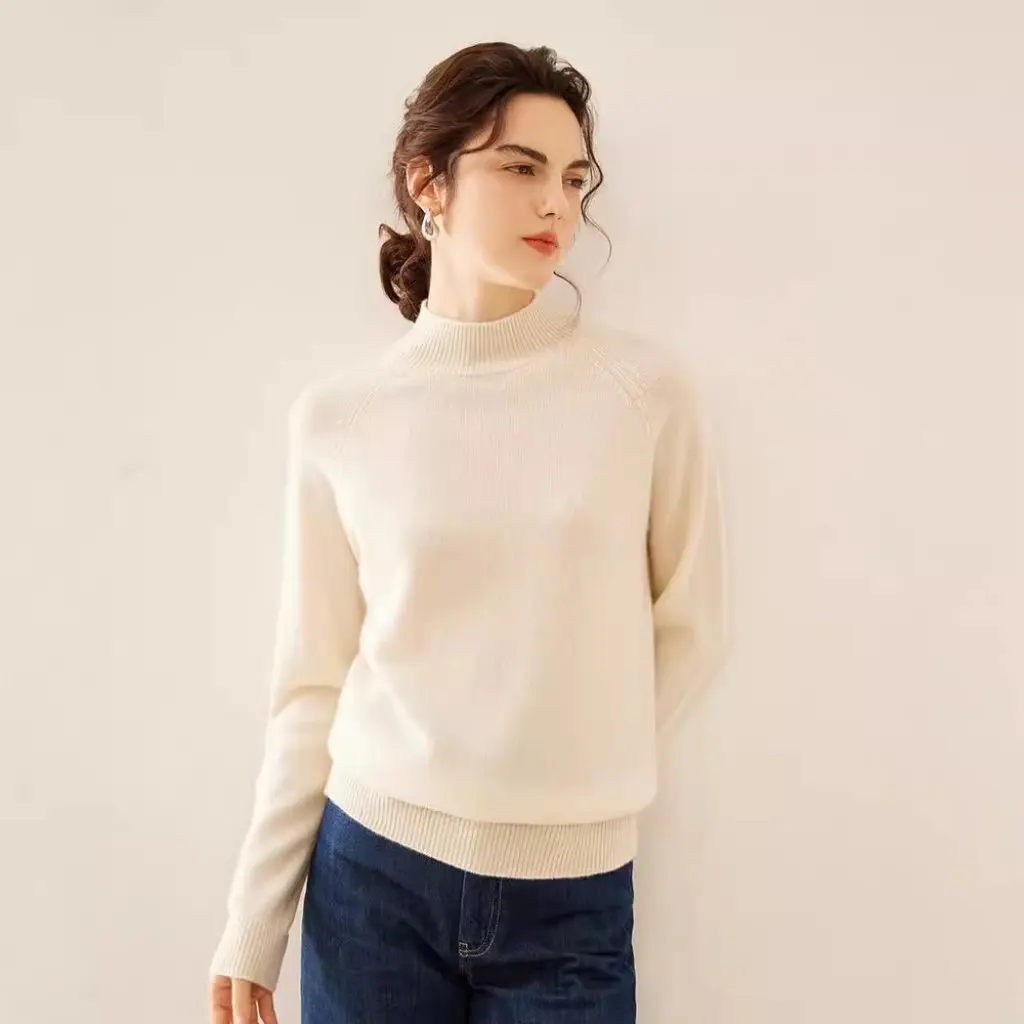 

Women's Cashmere Half Turtleneck Knitted Shirt Thickened Slimming Pure Color Elegant Simple Style for Autumn Winter