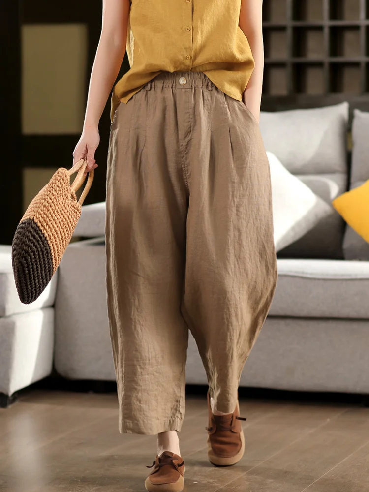 

Брюки Harmonize Heavyweight Sand Wa Haax Casual: утягивающие, однотонные, художественные, льняные, в стиле Harlan