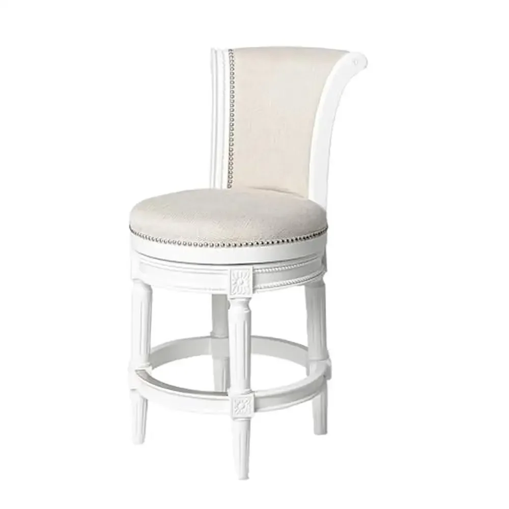 

Tall Counter Height Barstool with Swivel Design Padded Fabric Seat Kiln-Dried Hardwood Traditional Style Alabaster White Finish