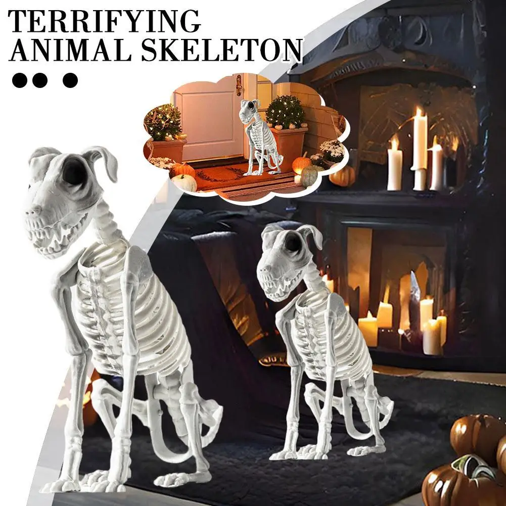 Halloween Dog Skeleton Decoration Spooky Halloween Skeleton Decor Set Poseable Mini Bone Statues Dog For Haunted Atmosphere