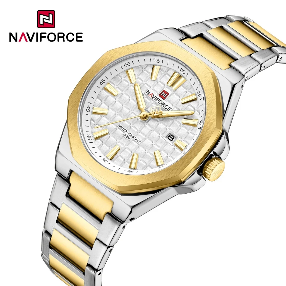 

NAVIFORCE Fashion Men Watch Stainless Steel Strap Calendar Sports 3ATM Waterproof Male Quartz Wristwatch Relogio Masculino 2025