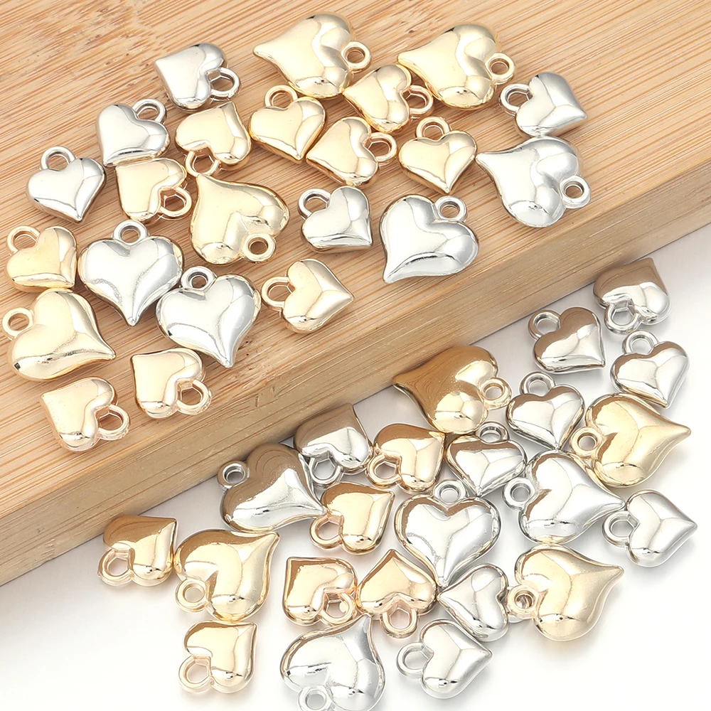 50pcs/lot 11x12/14x16mm Gold Color Heart Charms CCB Plastic Spacer Bead For Jewelry Making DIY Bracelet Earring Necklace Pendant image 6