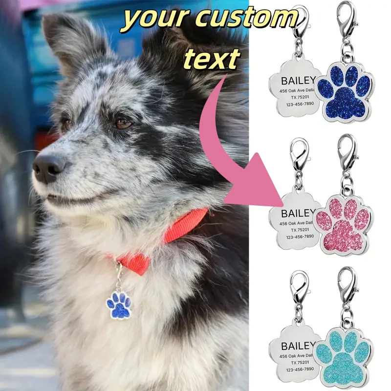 

Customized Personalized Dog Cat ID Tag Bling Rhinestone Puppy Kitten Name Tags anti-lost Pet Collar Accessories Pet Accessories