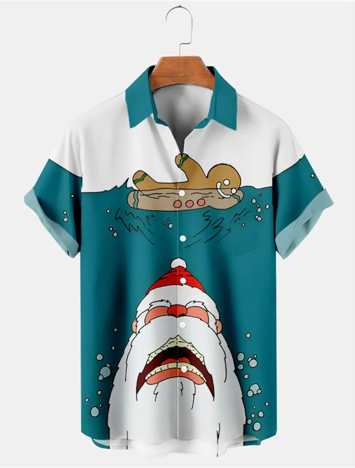 Camicia natalizia casual con stampa 3D di Babbo Natale e omino di pan di zenzero Cardigan con risvolto da uomo Camicia da uomo di Capodanno allentata casual di alta moda