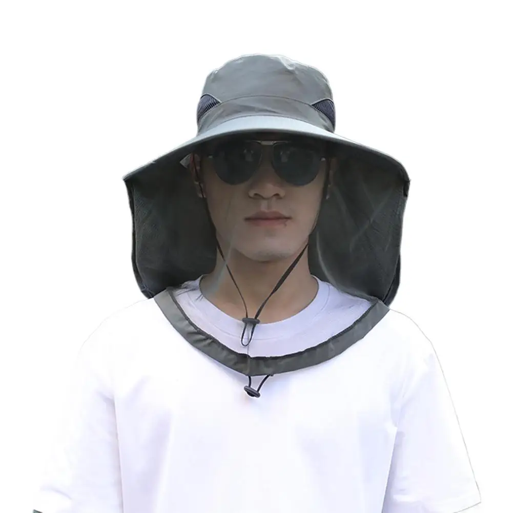 UV-Schutzhut mit Gesichtsmaske, atmungsaktiver Insektenschutz, breite Krempe, Angelhut, Outdoor-Sport, Natur, Wandern, Camping, Netzhut – Detail 18