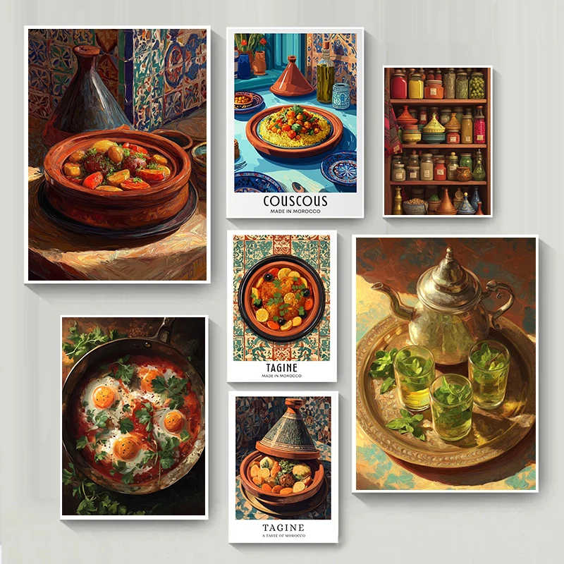Morocco Mint Tea Food North African Kitchen Posters Spice Shelf Modern Prints Canvas Painting Wall Art Pictures Home Room Decor