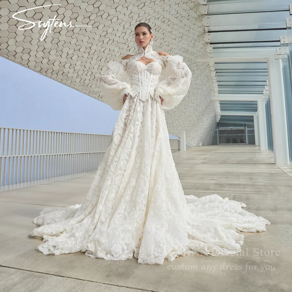 

SSYTENS Lace Appliques Two-piece A-line Wedding Dress Detachable Long Sleeves vestidos de novia Luxurious Formal 2026 Customized