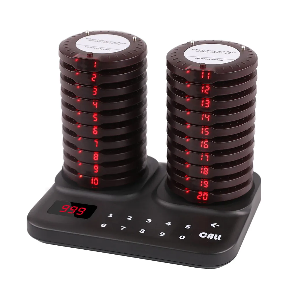 Wireless Restaurant Pager System Queue Paging System 20 Beepers Customer Line Calling System Food Pager for Cafe Food Truck