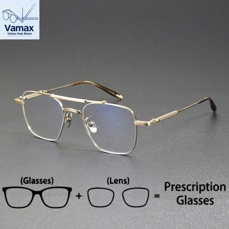 

Pilot Style Myopia Glasses Double Bridge Polygonal Pure Titanium Frame Prescription Eyeglass Lightweight Retro Optical Glasses