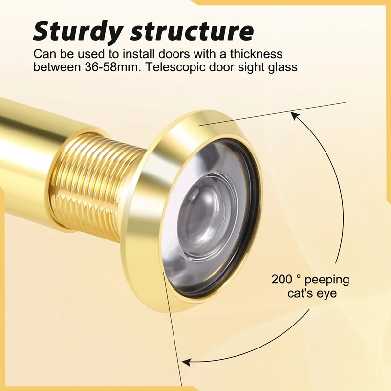 A74E-200 derajat ditarik 36-58mm keamanan pintu Viewer lubang intip Spyhole + penutup, emas