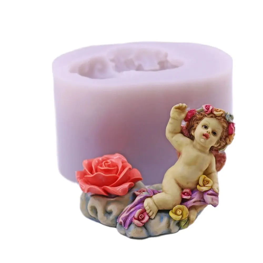 

3D Angel Baby Silicone Mould Doll Rose Cake Decor Fondant Sugarcraft Chocolate Baking Mold Polymer Clay Resin Gypsum Soap Candle