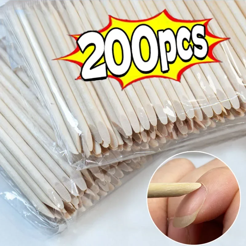 Disposable Wooden Nail Art Cuticle Pusher 200pcs Double Ended Remove Nail Polish Dead Skin Nail Push Pedicure Manicure Tools Set