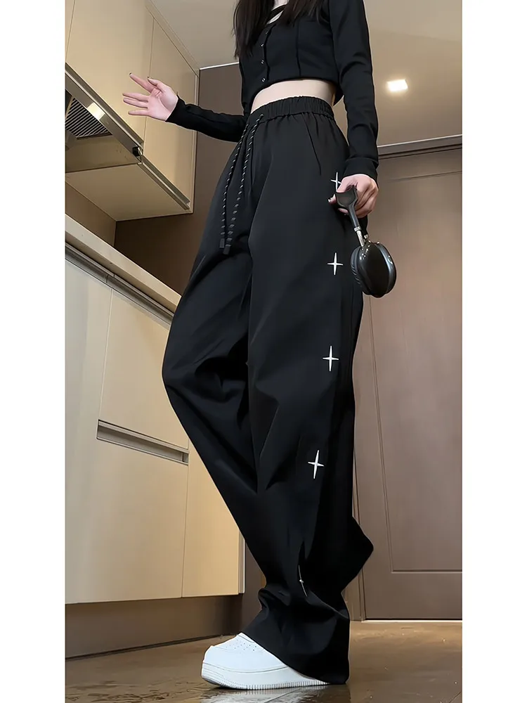 

American High Street Men's Casual Sports Pants Spring Autumn Trendy Brand Pine Pattern Oversize Loose Fit Straight Leg