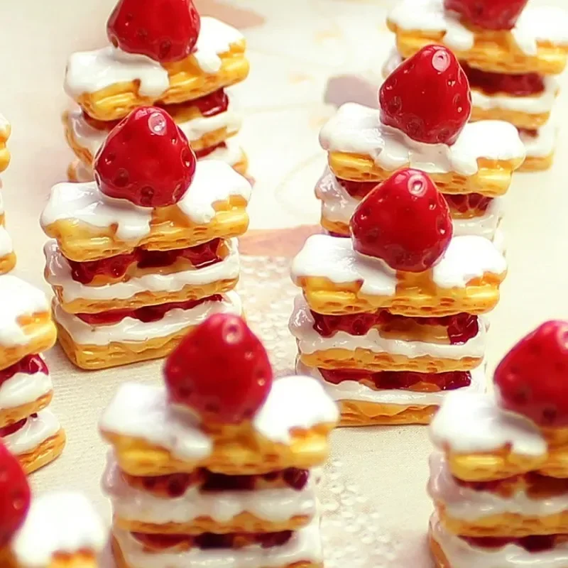100pcs Resin Strawberry Cake Fake Food Cabochons Miniature Accessories Resin Diy Mini Scrapbook Craft Material Flatback Charms
