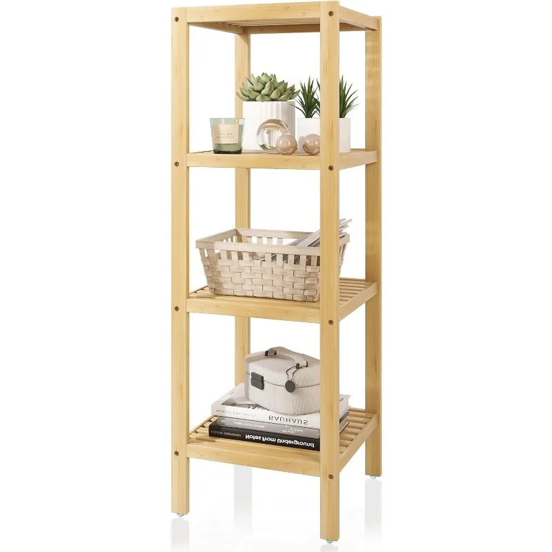 

Bathroom Storage Shelf, 4-Tier Bamboo Rack Organizer, Shelving Unit for Living Room Bedroom Kitchen