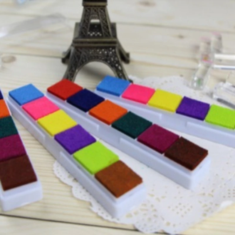 Office School Supplies Six Color Finger Painting Ink Pad Long Gradient Mini Sponge Water Based Stamp Companion Multi Kawai
