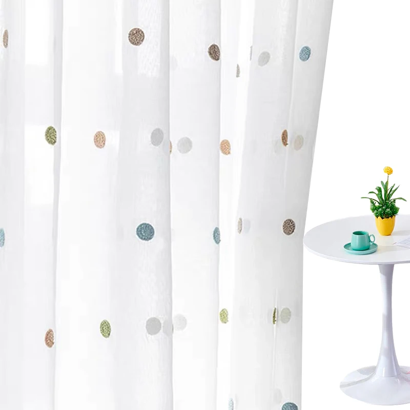 Colorful Dots Embroidered Sheer Curtain for Living Room Voile Drape Hotel Window Kitchen Porch Study Custom #E