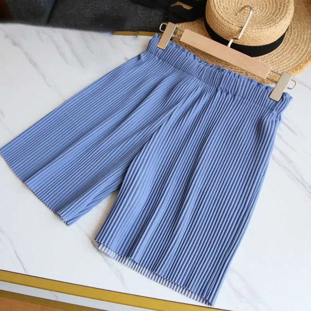 Summer Pleated a-line Shorts New High Waisted Korean Version Chiffon Capris Solid Color Temperament Slim Fitver Satile Shorts