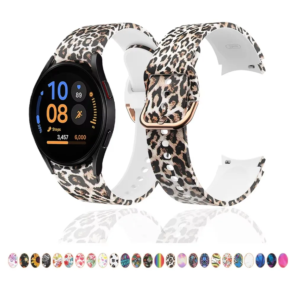 

No Gaps Silicone Leopard Printed Strap for Samsung Galaxy Watch FE for Samsung Galaxy Watch 7 5 4 6 Classic 43mm 47mm Band