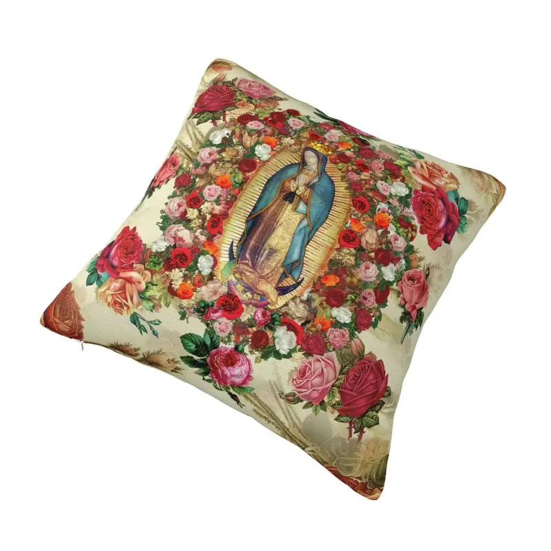 Custom Our Lady Of Guadalue Rose Potpourri Cushion Cover 45x45cm Velvet Luxury Throw Pillow