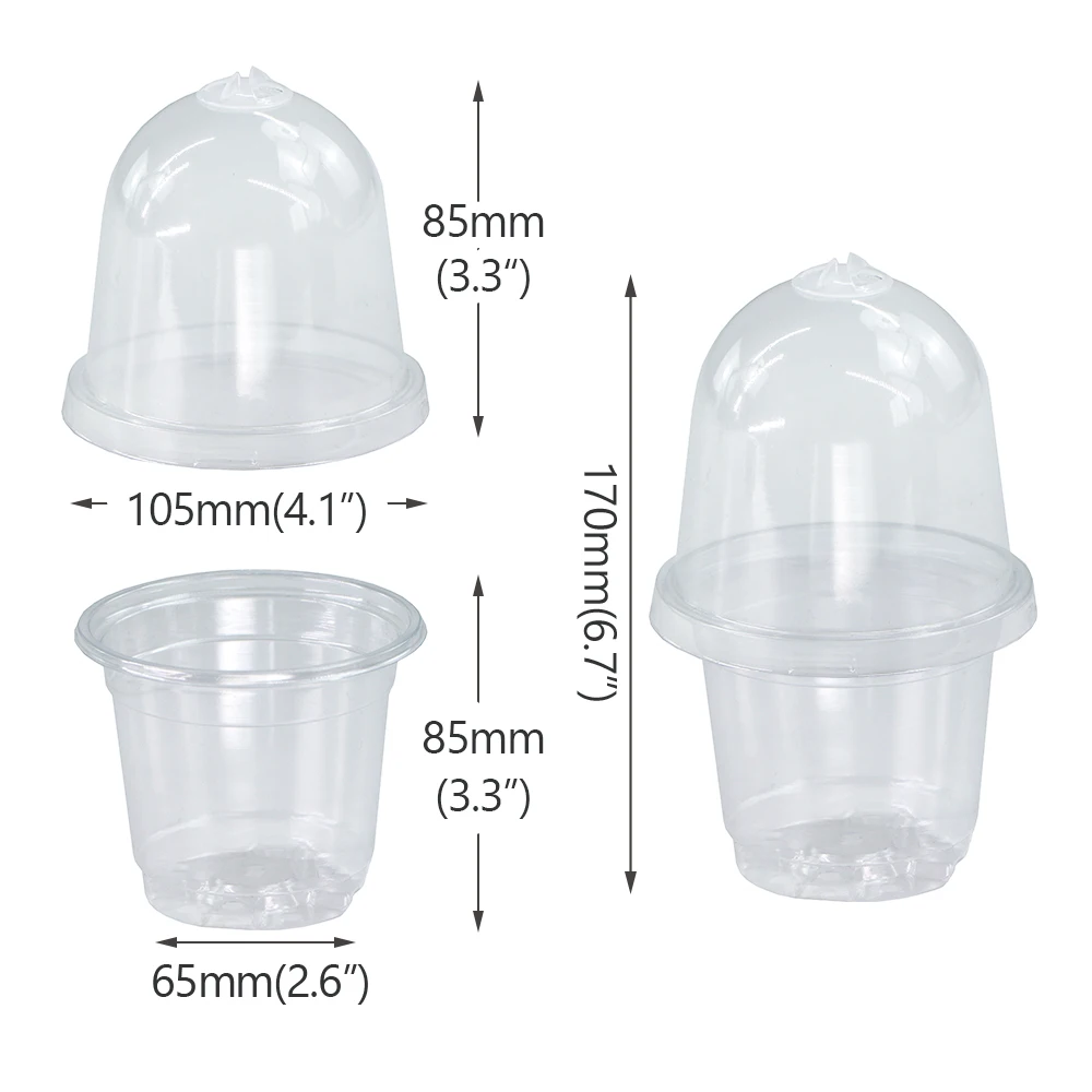 170x105MM przezroczysty 4-Cal kubek do sadzonek dla zwierząt domowych przezroczysty garnk z pokrywką wytrzymały łatwy do monitorowania pojemnik na