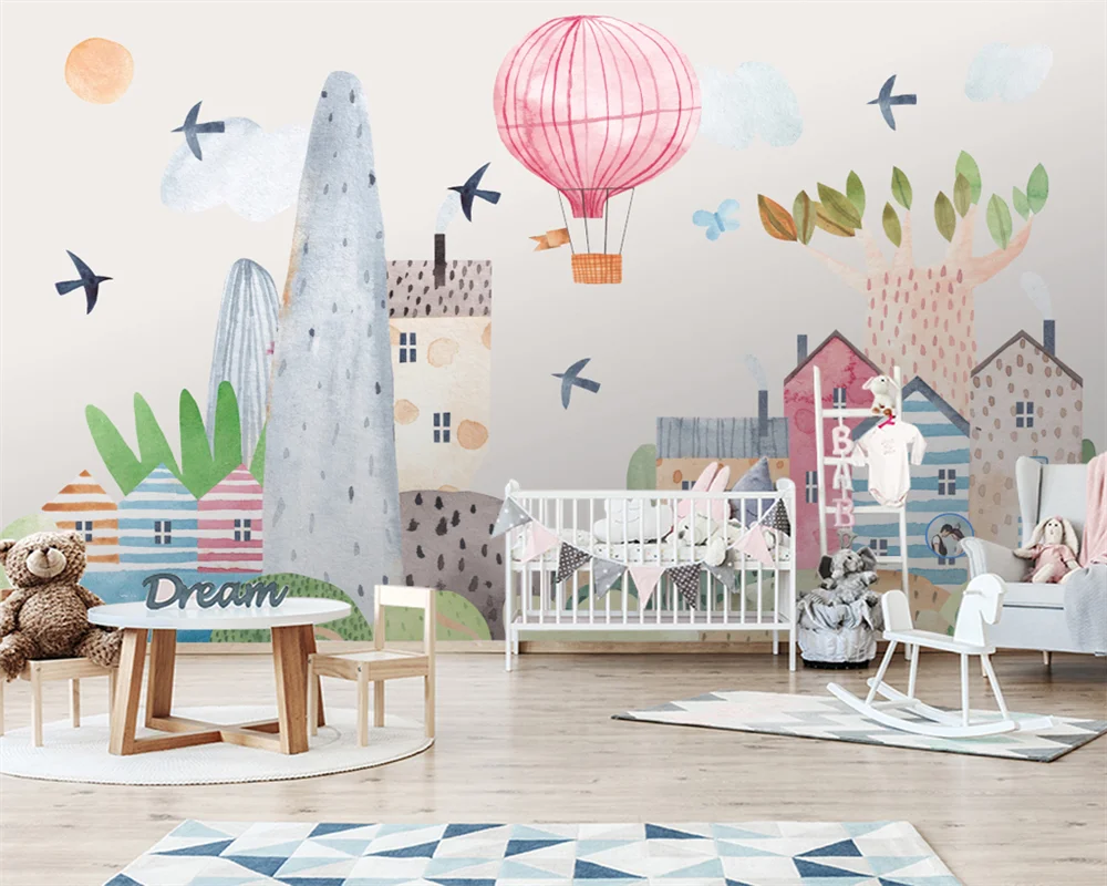 beibehang Modern customized simple Nordic hand drawn cartoon watercolor children's room background papel de parede wallpaper