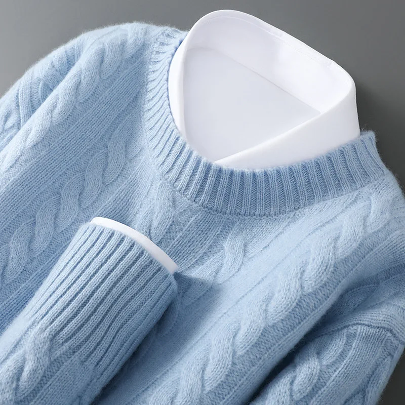 Осень-зима, новый свитер из % шерсти, мужской пуловер с круглым вырезом, утепленный свитер, повседневный деловой свободный вязаный кашемировый свитер