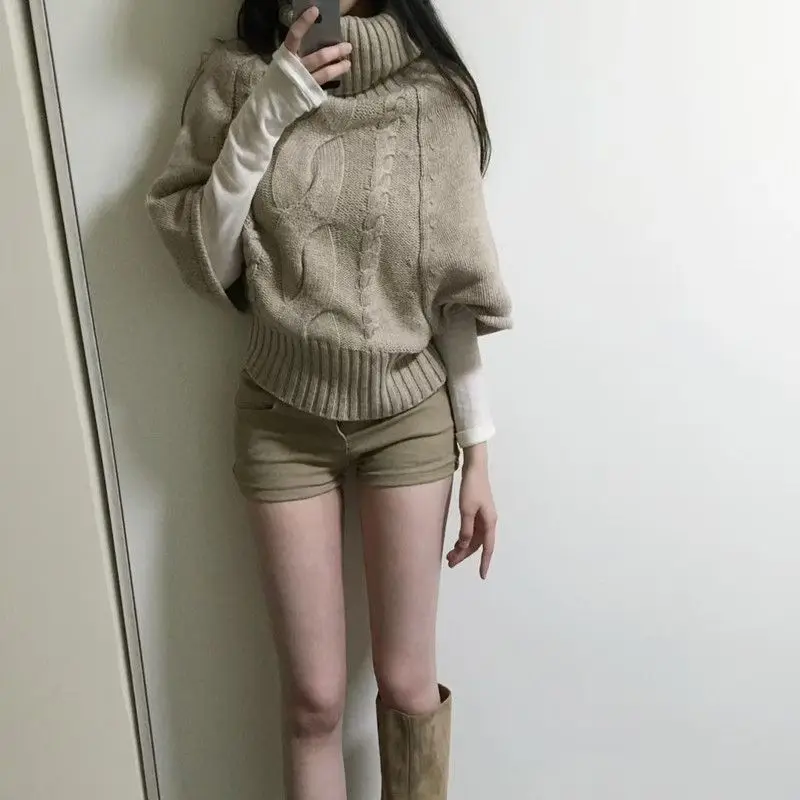 الخريف الشتاء موضة كل مباراة بلوفر مغزول عالية الرقبة البلوز سترة المرأة خمر شارع العليا سليم صالح علوي Sueter Mujer #5