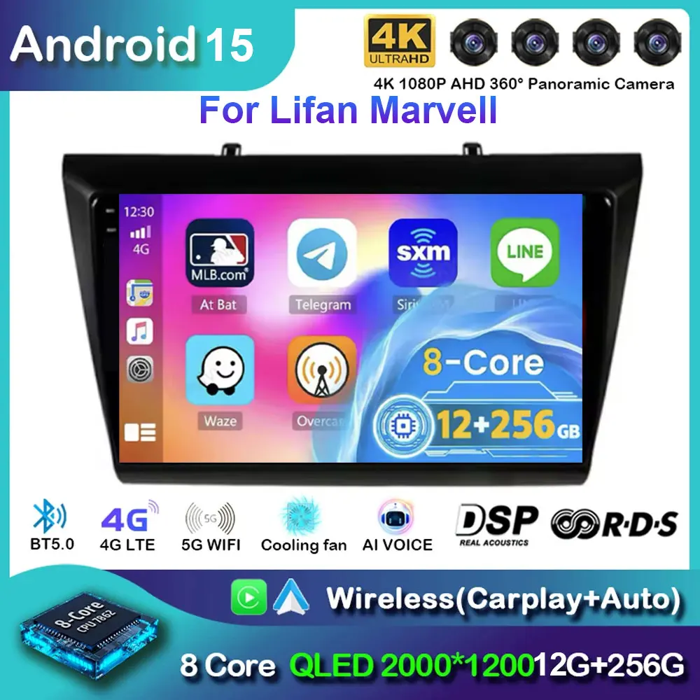 Android 15 wifi 4G Carplay Auto Radio de coche para Lifan Marvell Myway navegación GPS vídeo estéreo Multimedia DSP DVD 2 DIN cabeza Uni