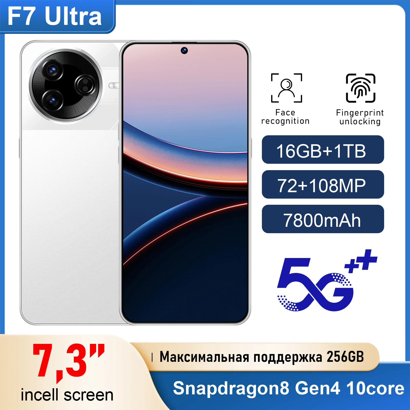 

Global version 2025 new F7 super 6.8HD original intelligent dual card Android system 15.0 7800mAh battery