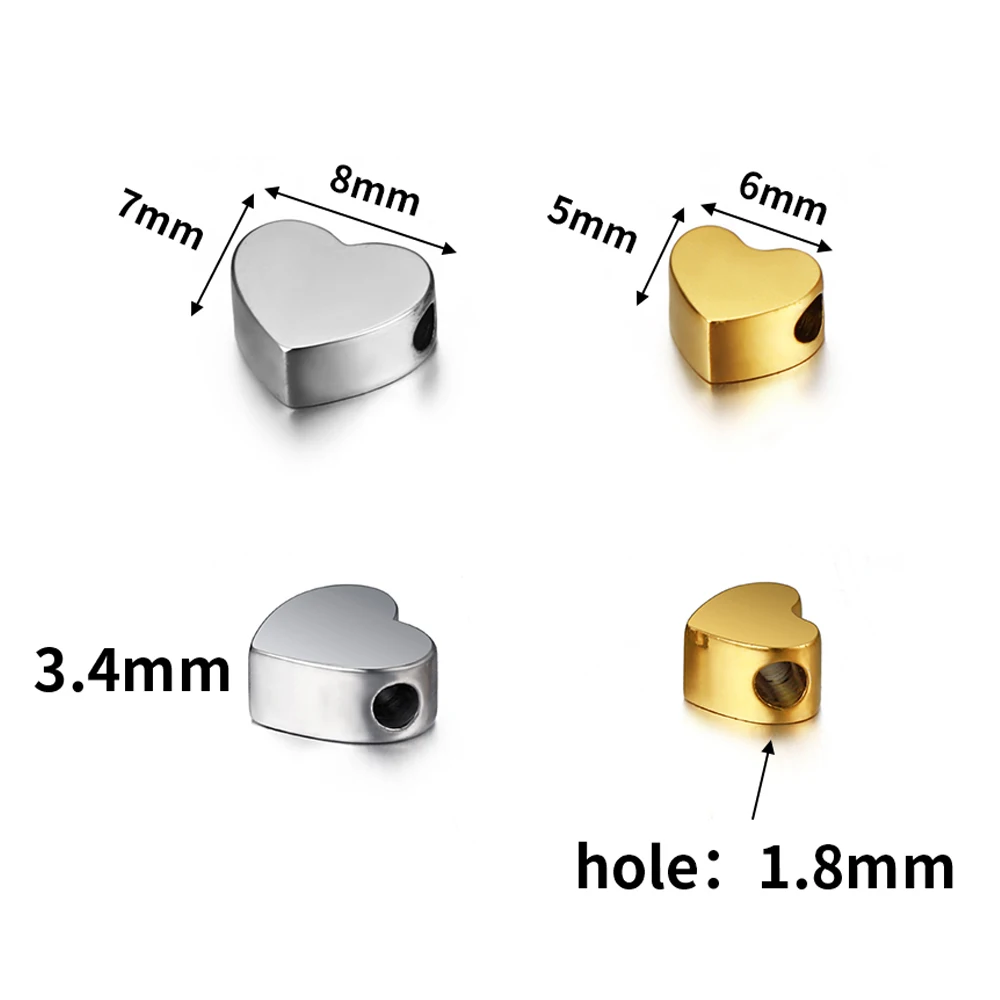 5pcs No Fade Stainless Steel Heart Beads for Jewelry Making DIY Gold Color Spacer Beads for Bracelet Necklace Chain DIY Handmade