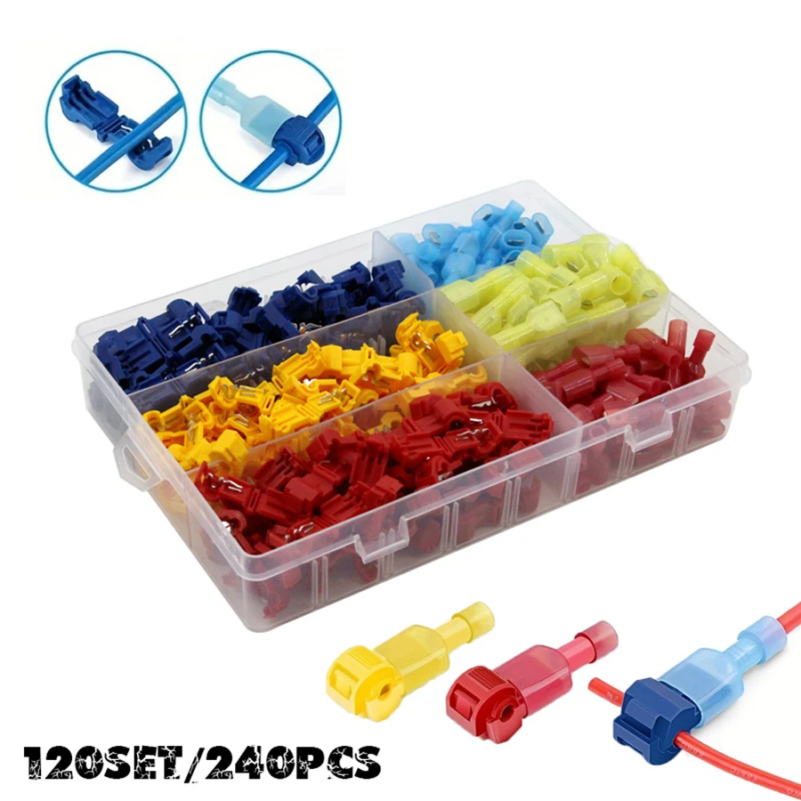 T-Tap Wire Connectors Kit 120 Set 240 Pcs Quick Splice Self-Stripping Insulated Electrical Crimp Terminals for Car Home Wiring