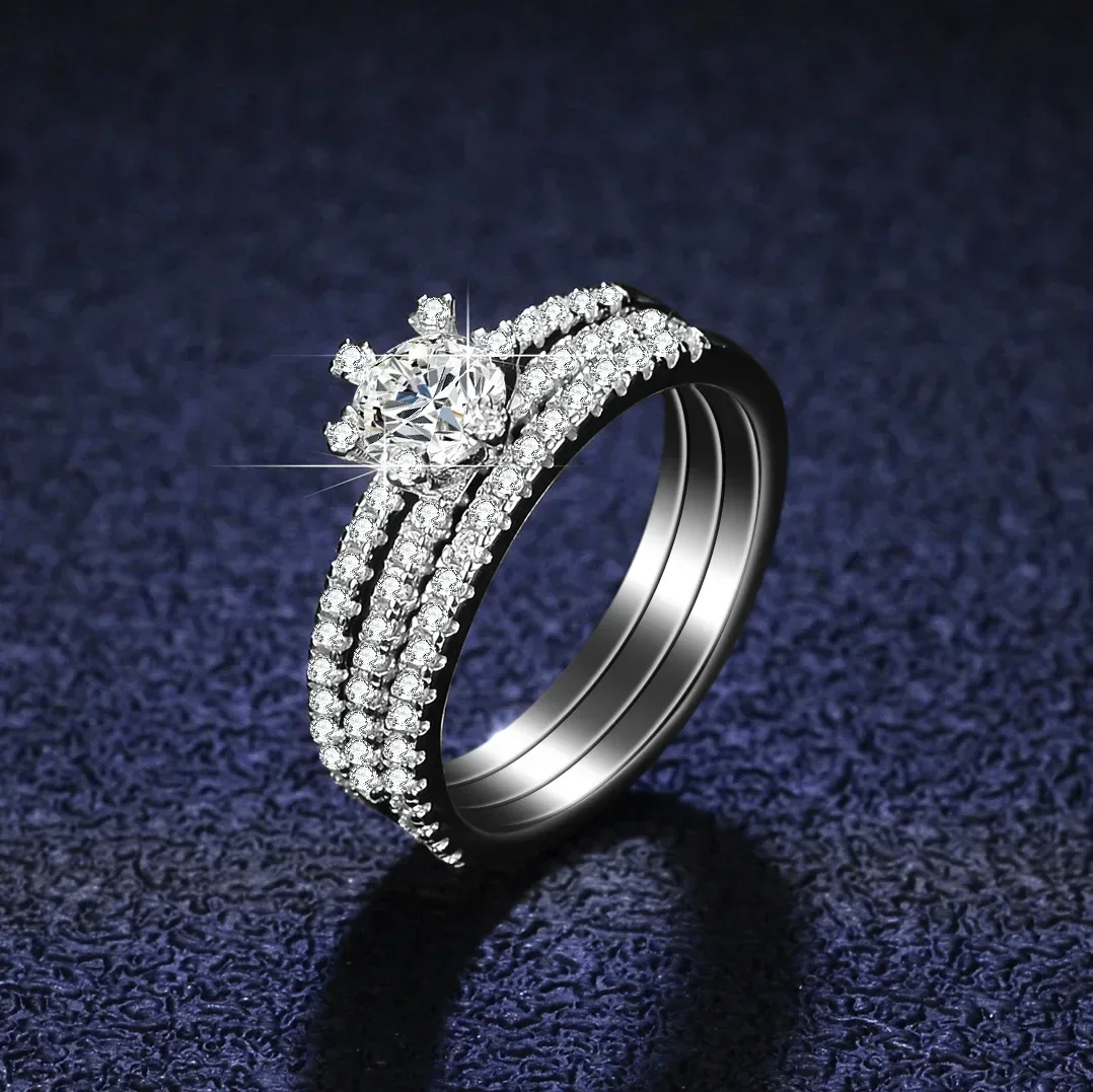

Boutique PT950 platinum diamond ring 50 points Moissanite ring set three-row fashionable womens platinum diamond ring