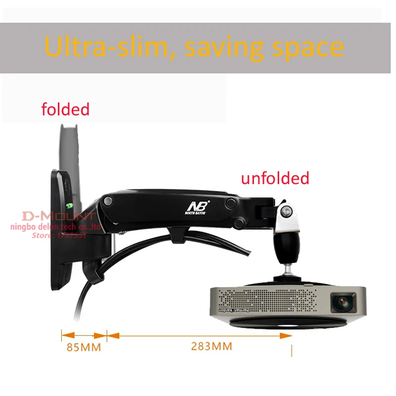 범용 가스 스프링 가스 스트럿 틸트 프로젝터 브래킷, 천장 마운트 랙, 알루미늄 합금, 360 도 회전, DL-F120PR 2-7kg
